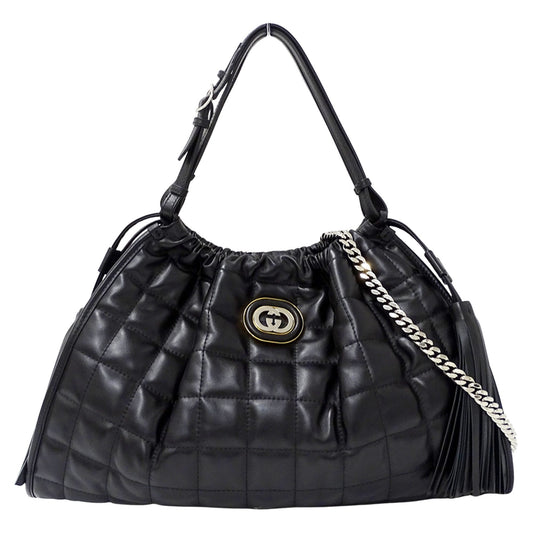 Gucci Black Leather Shoulder Bag Tote Bag (Pre-Owned)