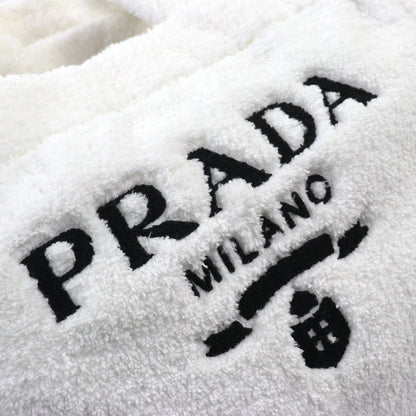 Prada Black White Polyester Leather Tote Bag (Pre-Owned)