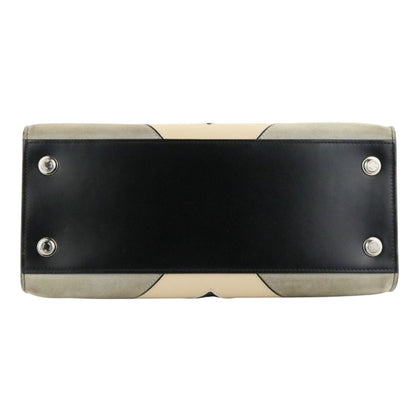 Louis Vuitton Black Gray Ivory Leather Suede Handbag Tote Bag (Pre-Owned)