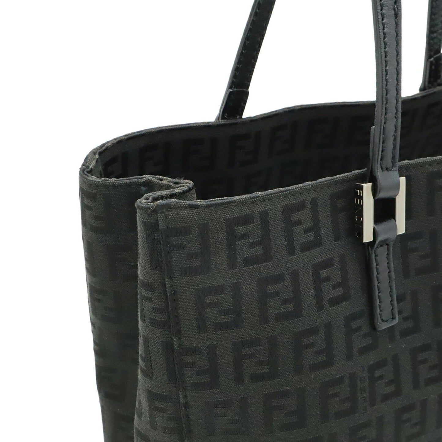 Fendi Black Canvas Leather Handbag Tote Bag (Pre-Owned)