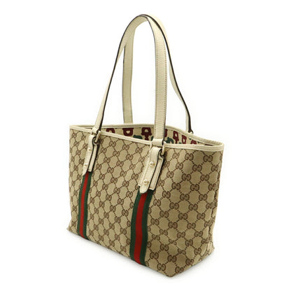 Gucci Beige Green Ivory Red Color Canvas Leather Shoulder Bag Tote Bag (Pre-Owned)