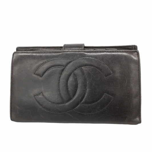 Chanel Black Leather Long Wallet (Bi-Fold) (Pre-Owned)