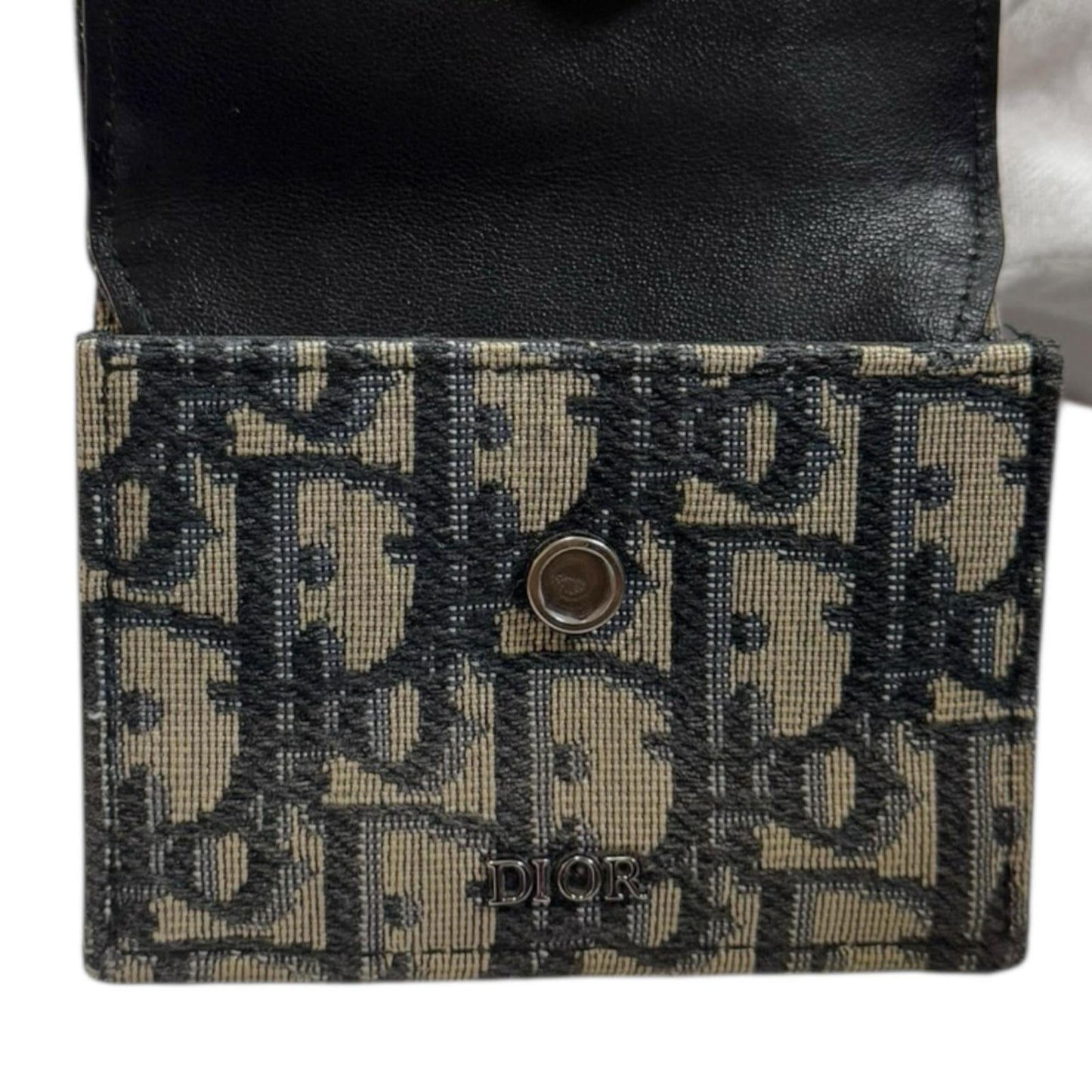 Christian Dior Beige Navy Canvas Leather Wallet (Tri-Fold) (Pre-Owned)