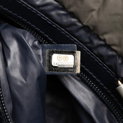 Chanel Khaki Navy Nylon Leather Handbag Tote Bag (Pre-Owned)