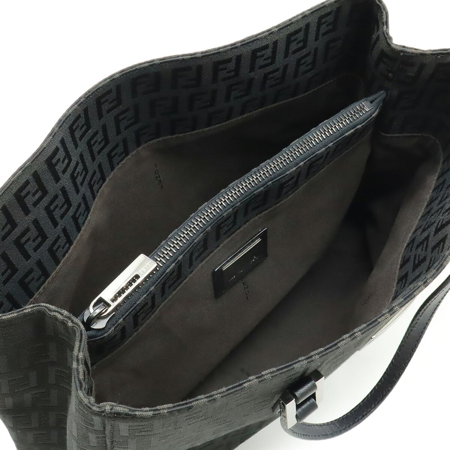 Fendi Black Canvas Leather Handbag Tote Bag (Pre-Owned)