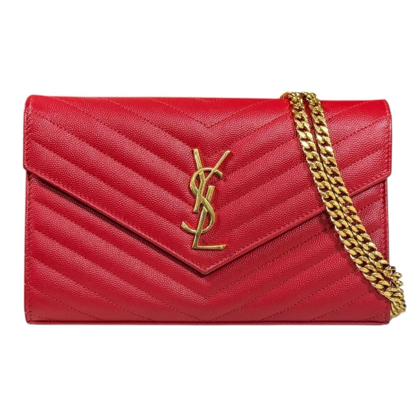 Saint Laurent Red Color Leather Chain/Shoulder Wallet (Pre-Owned)