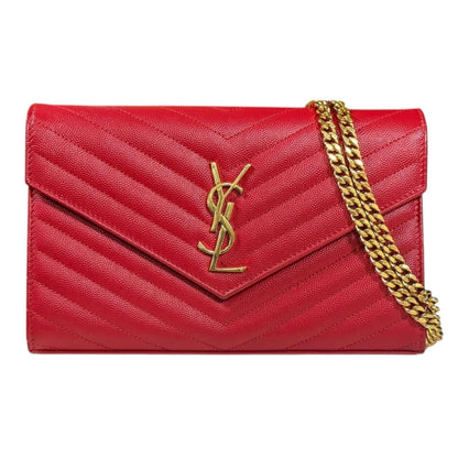 Saint Laurent Red Color Leather Chain/Shoulder Wallet (Pre-Owned)