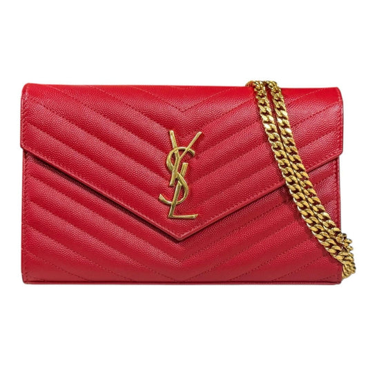 Saint Laurent Red Color Leather Chain/Shoulder Wallet (Pre-Owned)