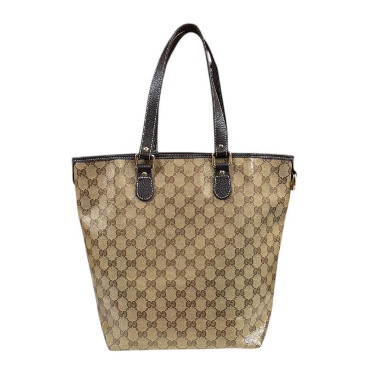 Gucci Beige Brown Gg Crystal Leather Tote Bag (Pre-Owned)