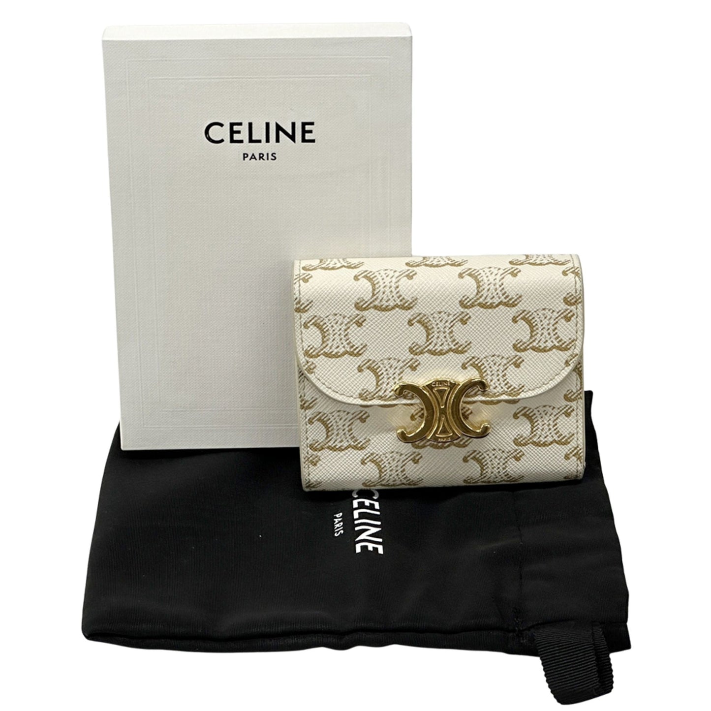 Celine Brown White Leather Wallet (Tri-Fold) (Pre-Owned)