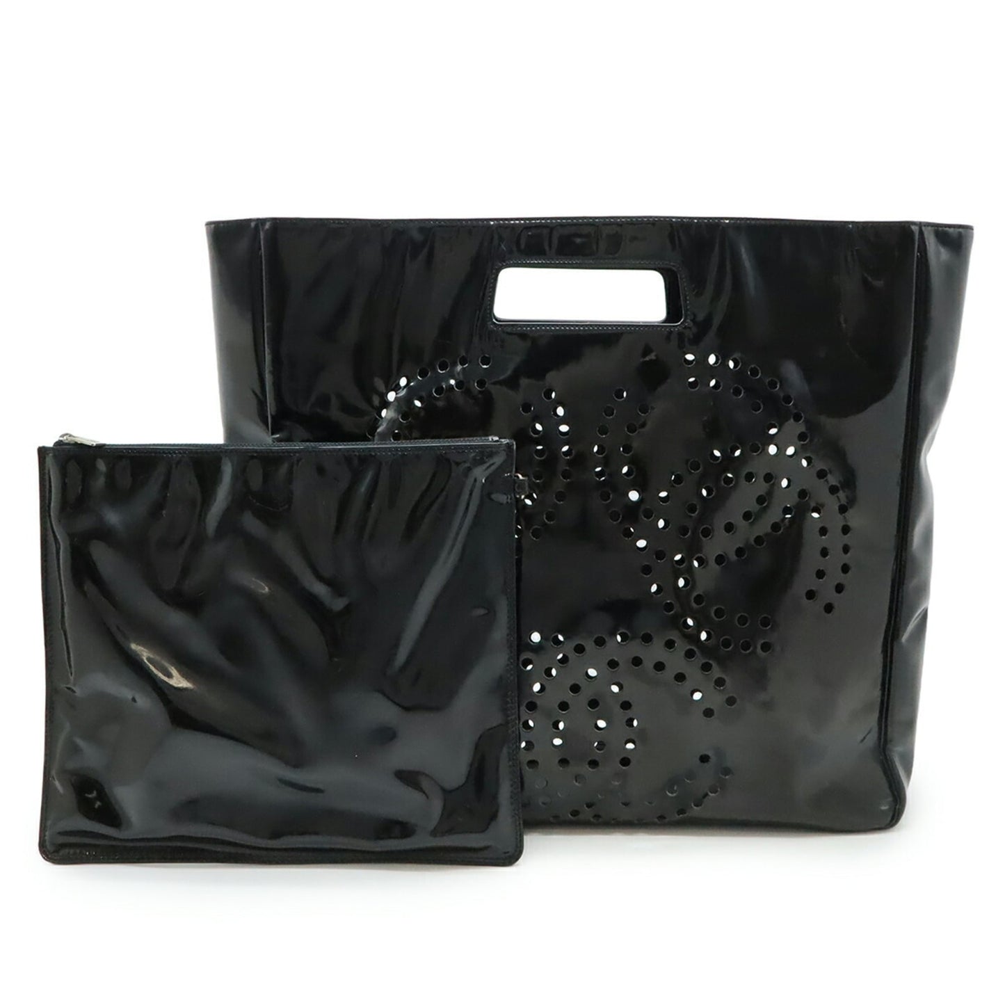 Chanel Black Leather Handbag Pouch Tote Bag (Pre-Owned)