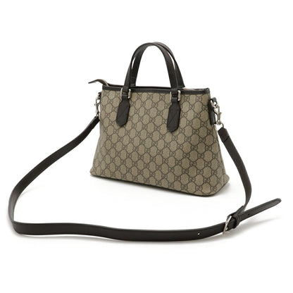 Gucci Beige Brown Dark Brown Gg Supreme Canvas Leather Handbag Shoulder Bag Tote Bag (Pre-Owned)