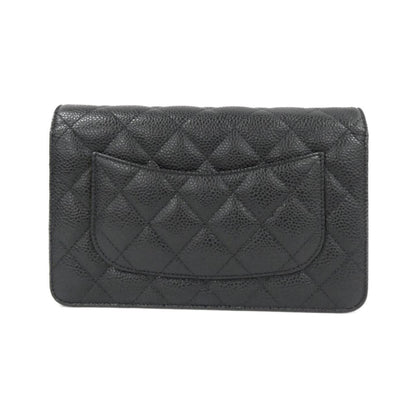 Chanel Black Bordeaux Grained Calfskin Chain/Shoulder Wallet (Pre-Owned)