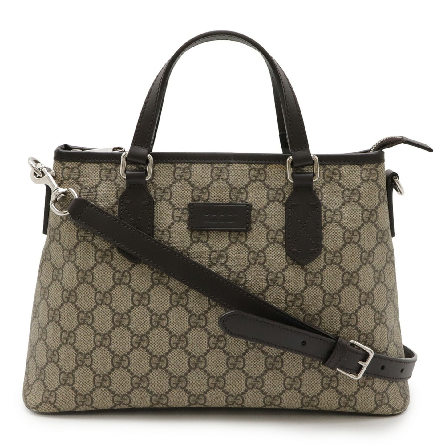 Gucci Beige Brown Dark Brown Gg Supreme Canvas Leather Handbag Shoulder Bag Tote Bag (Pre-Owned)