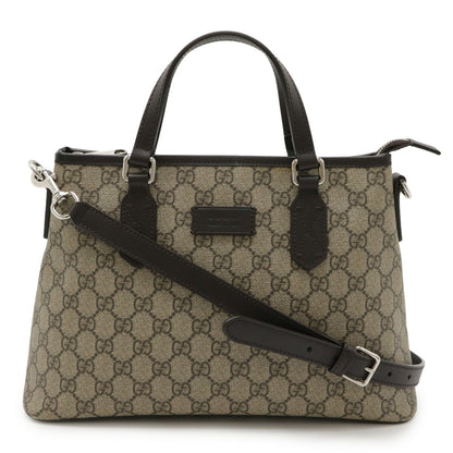 Gucci Beige Brown Dark Brown Gg Supreme Canvas Leather Handbag Shoulder Bag Tote Bag (Pre-Owned)
