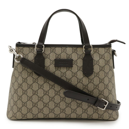 Gucci Beige Brown Dark Brown Gg Supreme Canvas Leather Handbag Shoulder Bag Tote Bag (Pre-Owned)