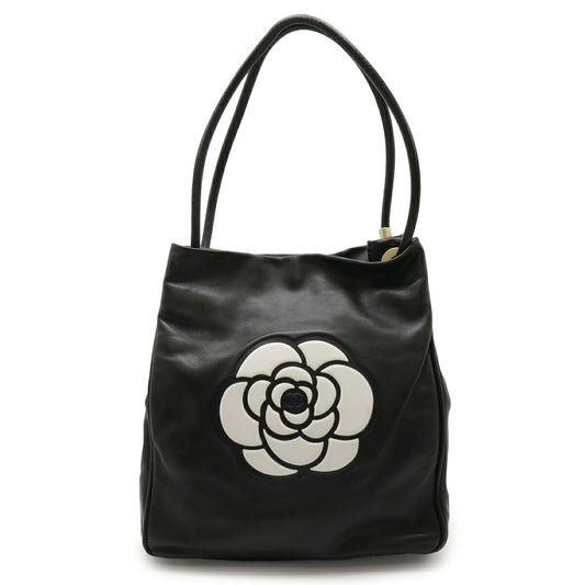Chanel Black White Leather Shoulder Bag Tote Bag (Pre-Owned)
