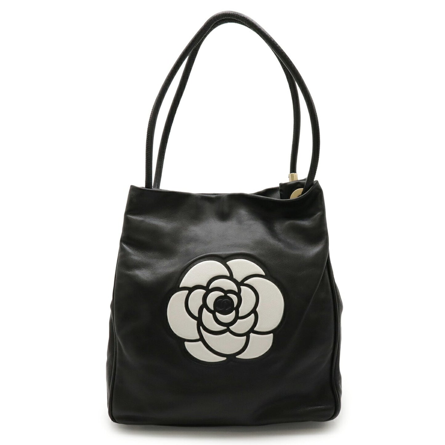 Chanel Black White Leather Shoulder Bag Tote Bag (Pre-Owned)