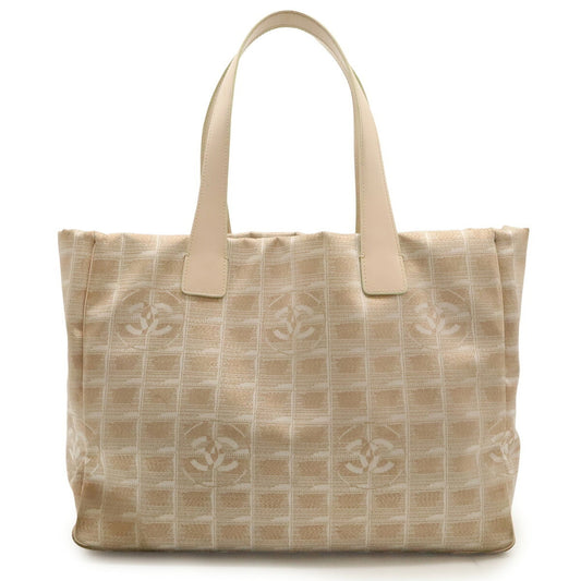 Chanel Beige Pink Pink Beige Nylon Leather Shoulder Bag Tote Bag (Pre-Owned)