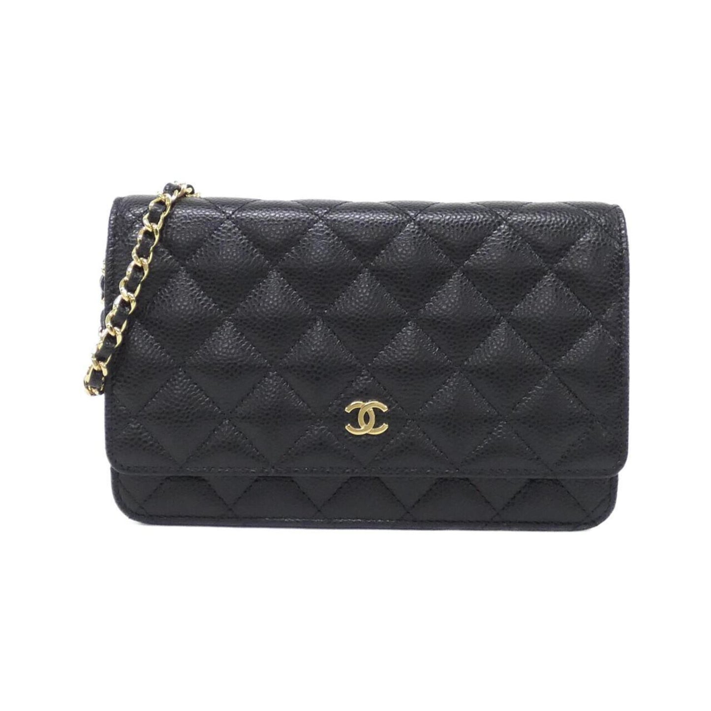 Chanel Black Bordeaux Grained Calfskin Chain/Shoulder Wallet (Pre-Owned)