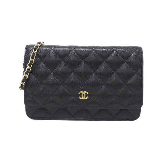 Chanel Black Bordeaux Grained Calfskin Chain/Shoulder Wallet (Pre-Owned)