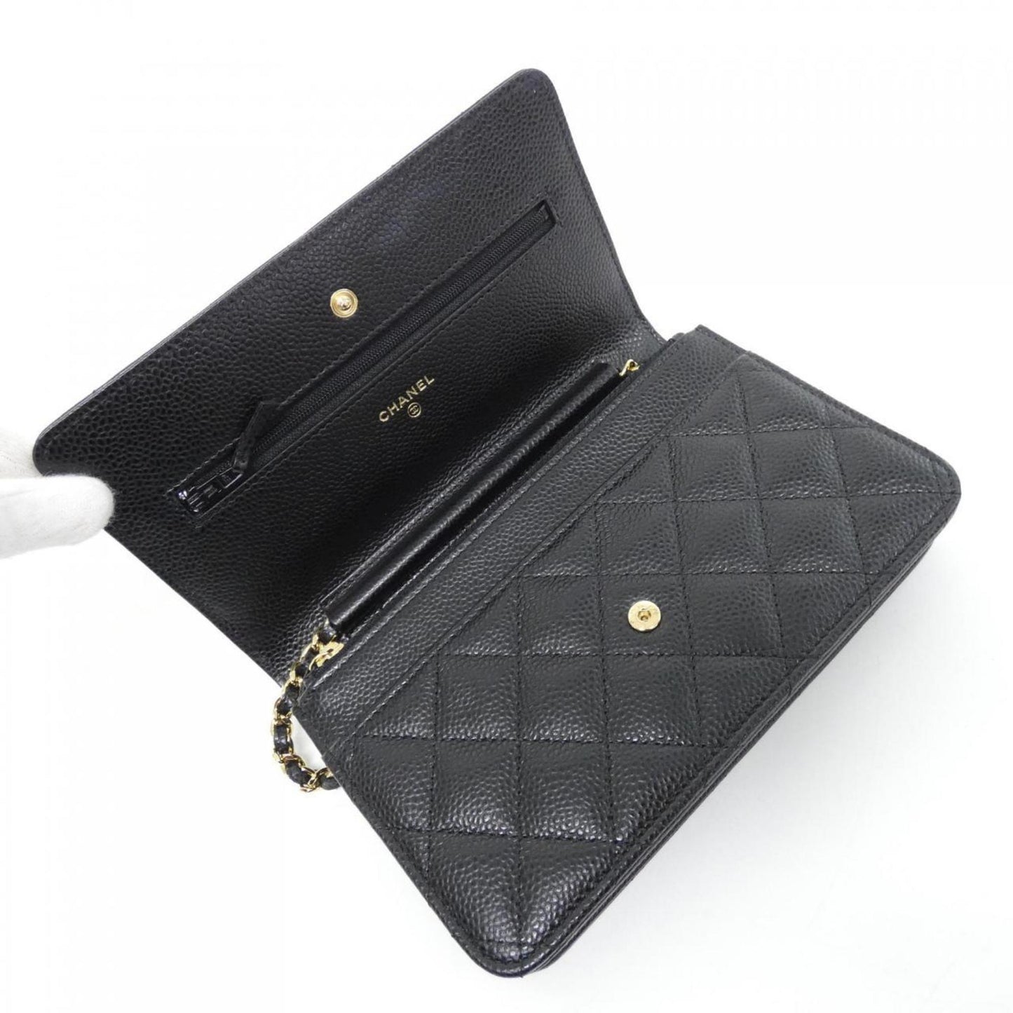 Chanel Black Bordeaux Grained Calfskin Chain/Shoulder Wallet (Pre-Owned)