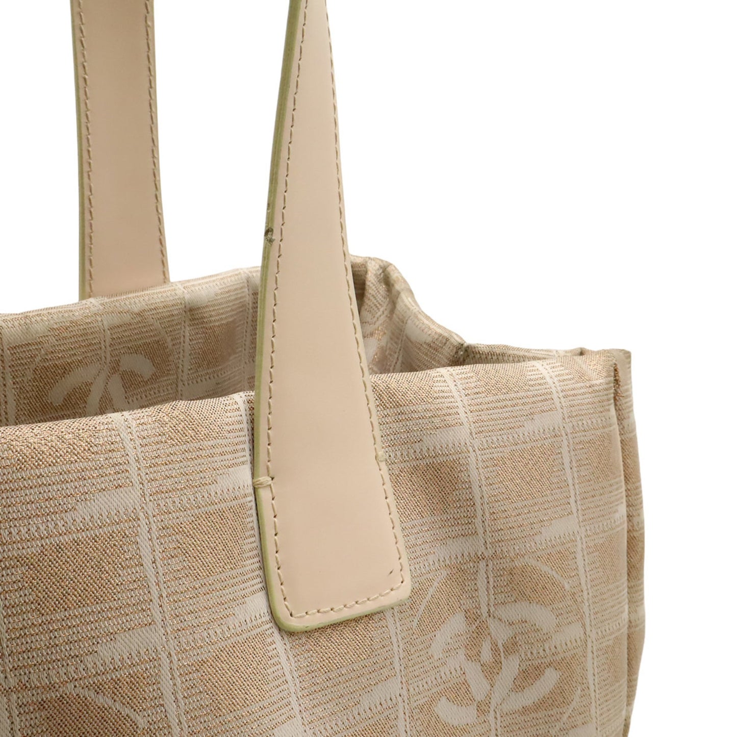 Chanel Beige Pink Pink Beige Nylon Leather Shoulder Bag Tote Bag (Pre-Owned)