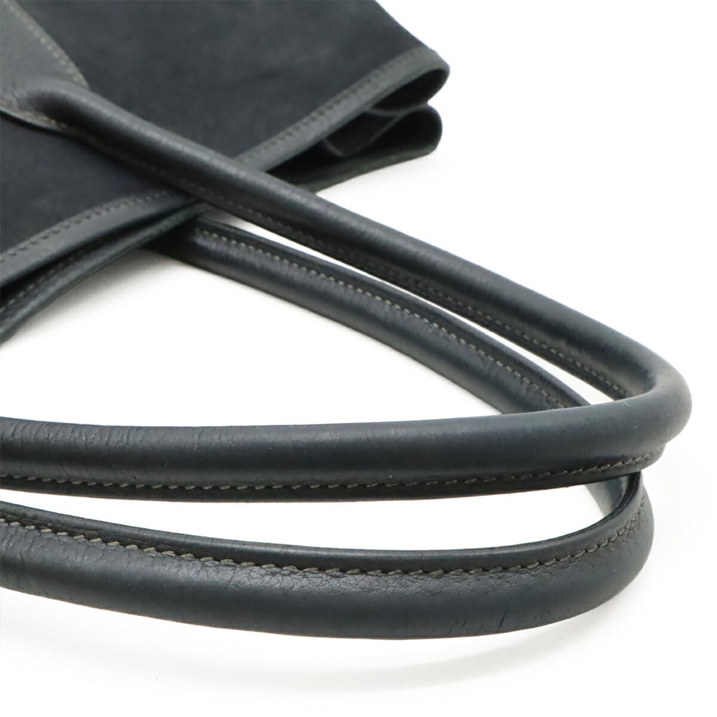 Hermes Garden Black Toile Officier Leather Handbag Tote Bag (Pre-Owned)