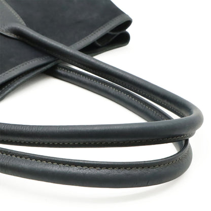 Hermes Garden Black Toile Officier Leather Handbag Tote Bag (Pre-Owned)