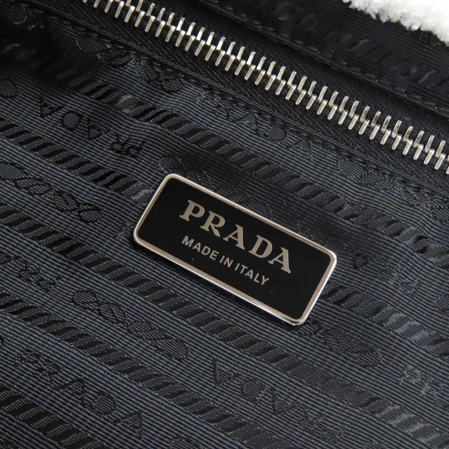 Prada Black White Polyester Leather Tote Bag (Pre-Owned)