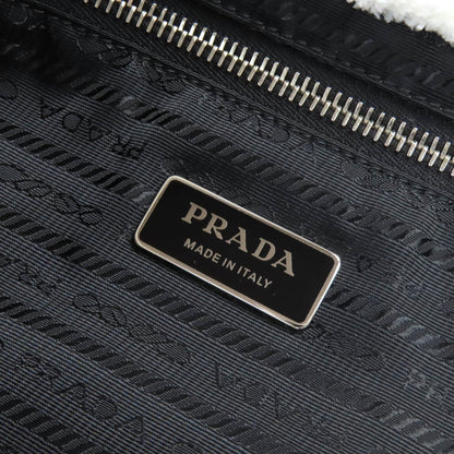 Prada Black White Polyester Leather Tote Bag (Pre-Owned)