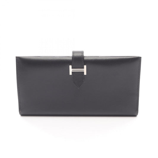 Hermes Black Box Calf Leather Long Wallet (Bi-Fold) (Pre-Owned)