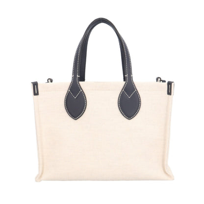 Gucci Beige Navy Canvas Leather Handbag (Pre-Owned)