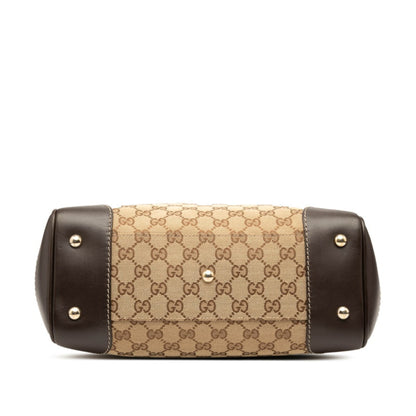 Gucci Beige Brown Canvas Leather Tote Bag (Pre-Owned)