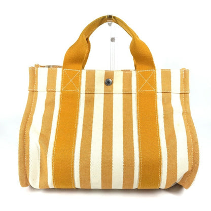 Hermes White Yellow Canvas Handbag Tote Bag (Pre-Owned)