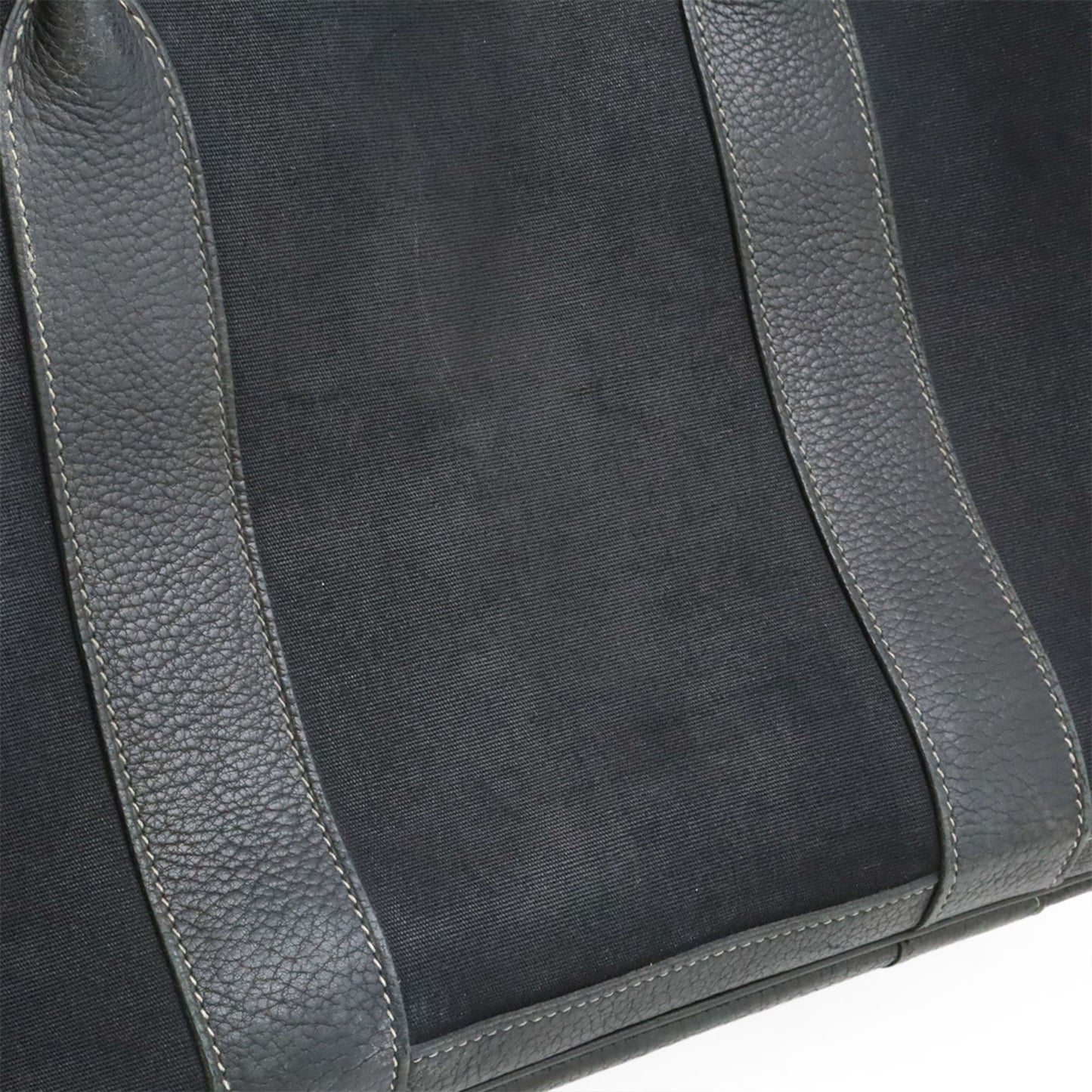 Hermes Garden Black Toile Officier Leather Handbag Tote Bag (Pre-Owned)