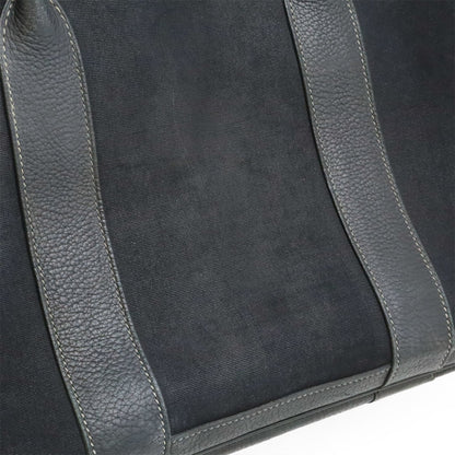 Hermes Garden Black Toile Officier Leather Handbag Tote Bag (Pre-Owned)