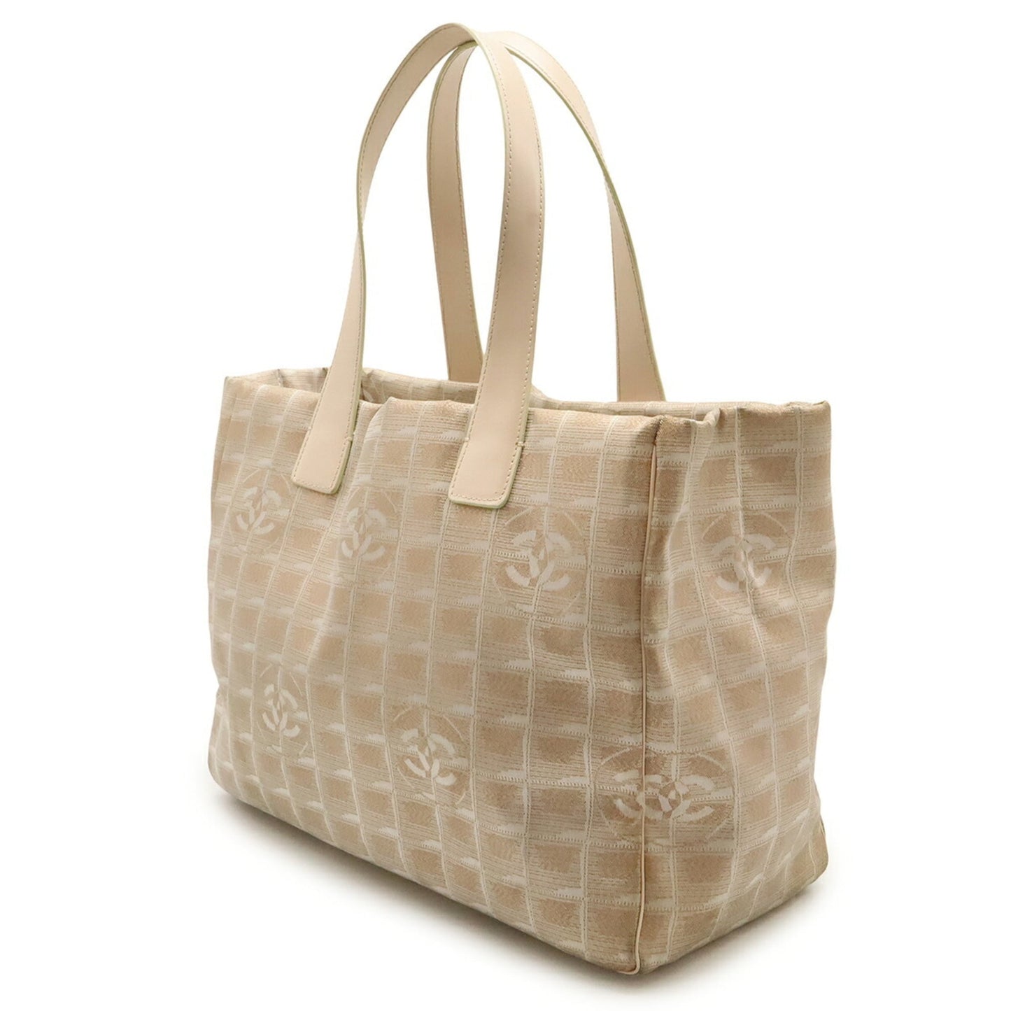 Chanel Beige Pink Pink Beige Nylon Leather Shoulder Bag Tote Bag (Pre-Owned)