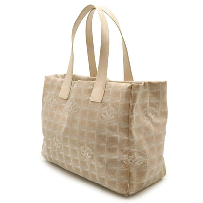 Chanel Beige Pink Pink Beige Nylon Leather Shoulder Bag Tote Bag (Pre-Owned)