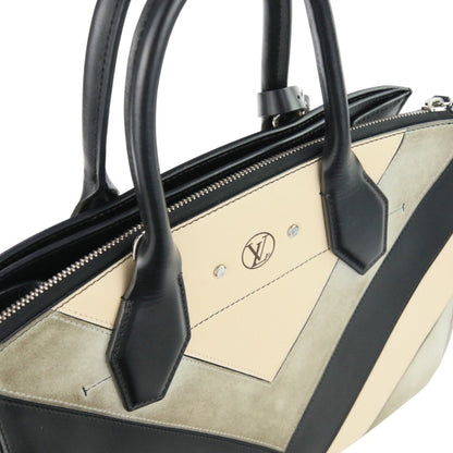 Louis Vuitton Black Gray Ivory Leather Suede Handbag Tote Bag (Pre-Owned)