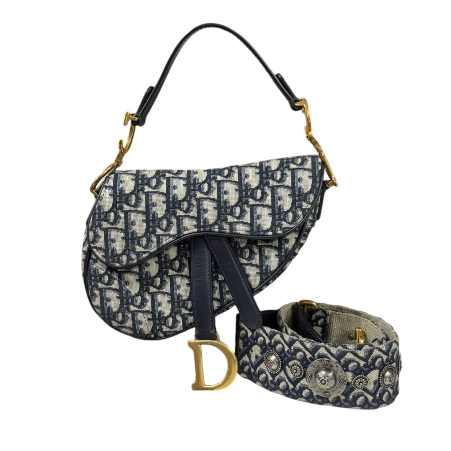 Christian Dior Navy Canvas Saddle Bag Shoulder Bag (Pre-Owned)