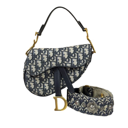 Christian Dior Navy Canvas Saddle Bag Shoulder Bag (Pre-Owned)