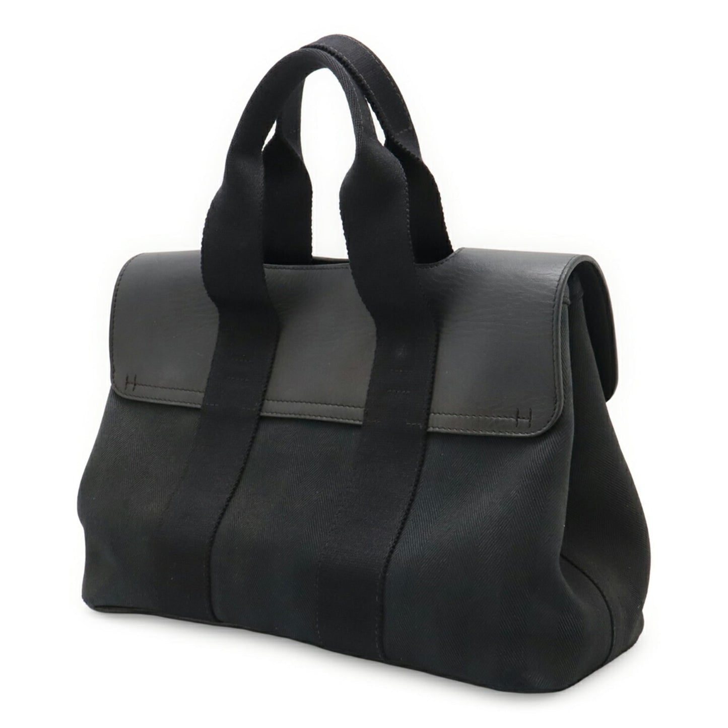 Hermes Black Toile Chevron Leather Handbag Pouch Tote Bag (Pre-Owned)