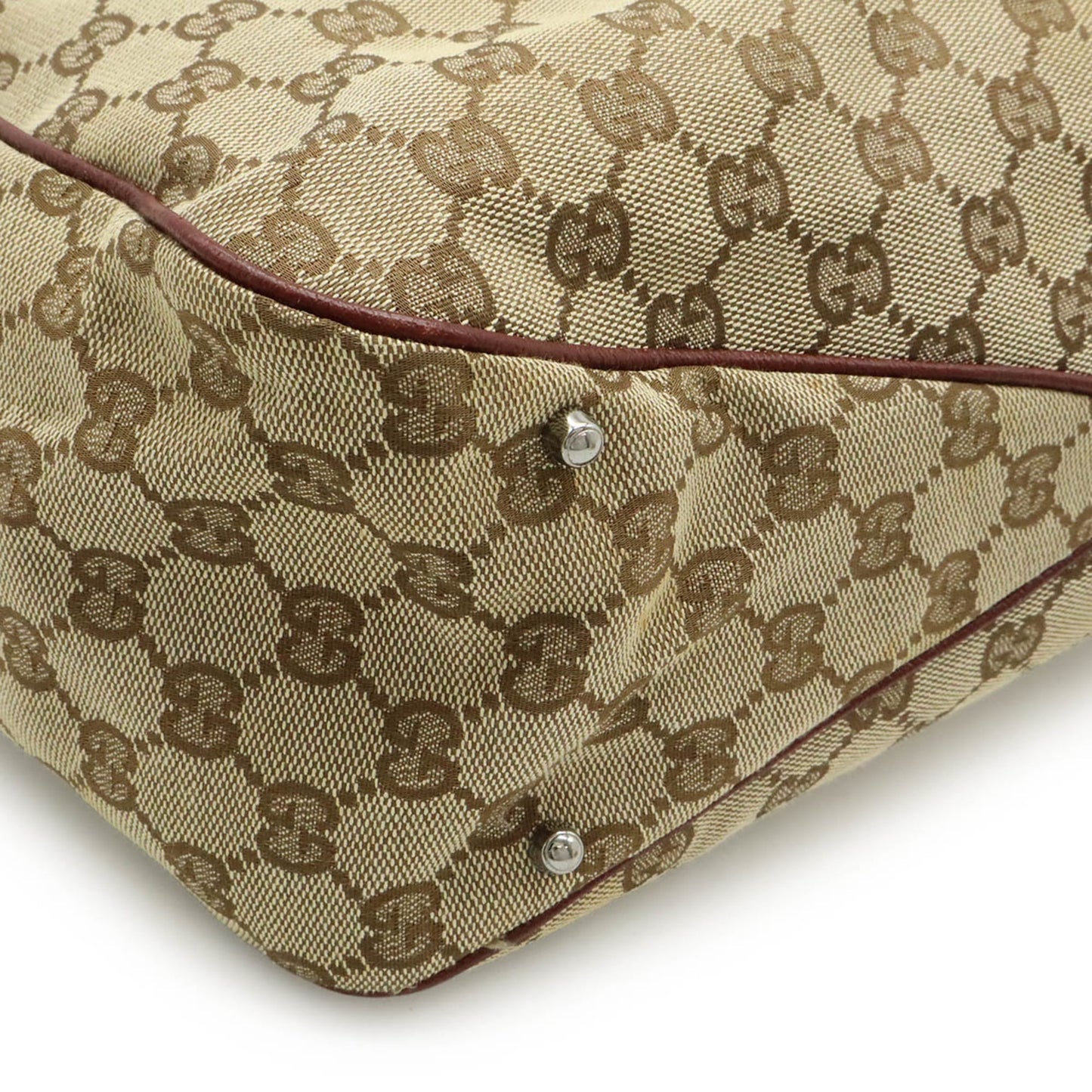 Gucci Beige Bordeaux Khaki Canvas Leather Shoulder Bag Tote Bag (Pre-Owned)