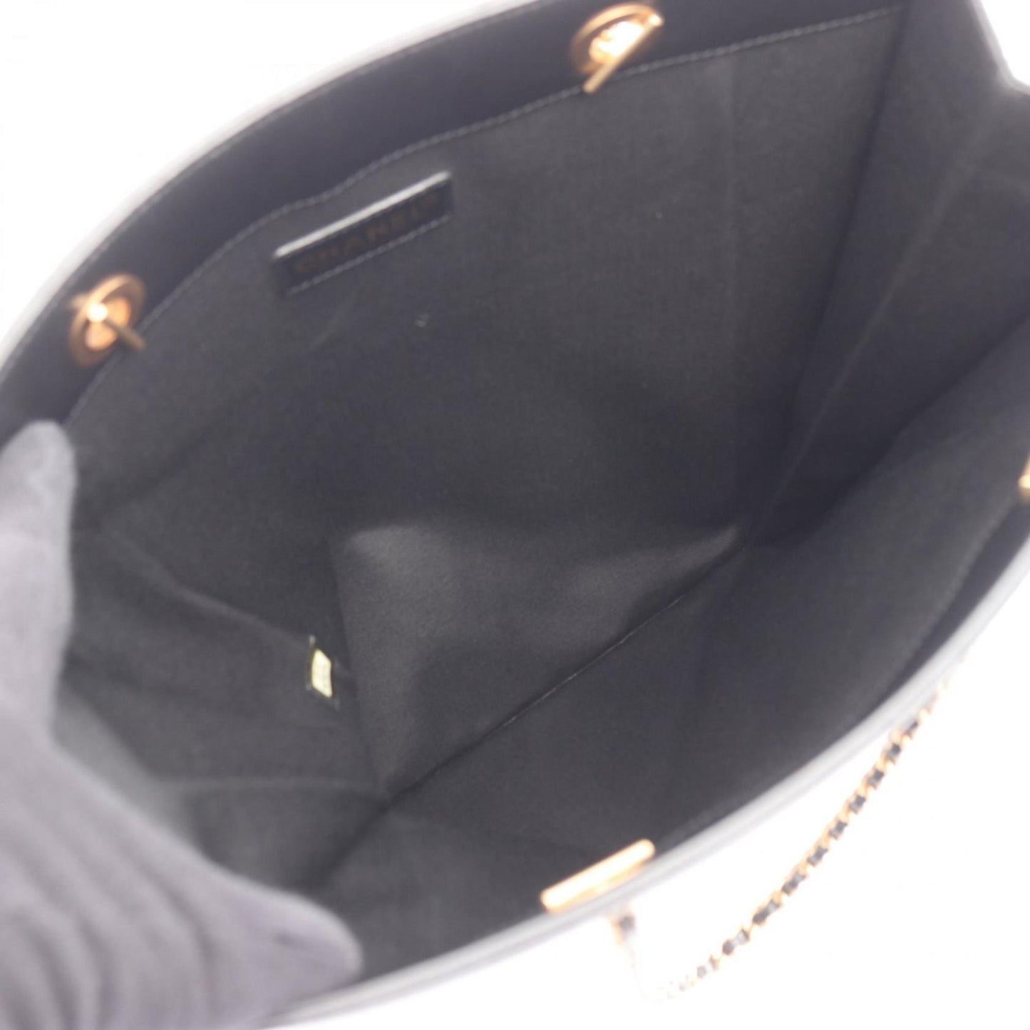 Chanel Black Navy White Canvas Leather Tote Bag (Pre-Owned)