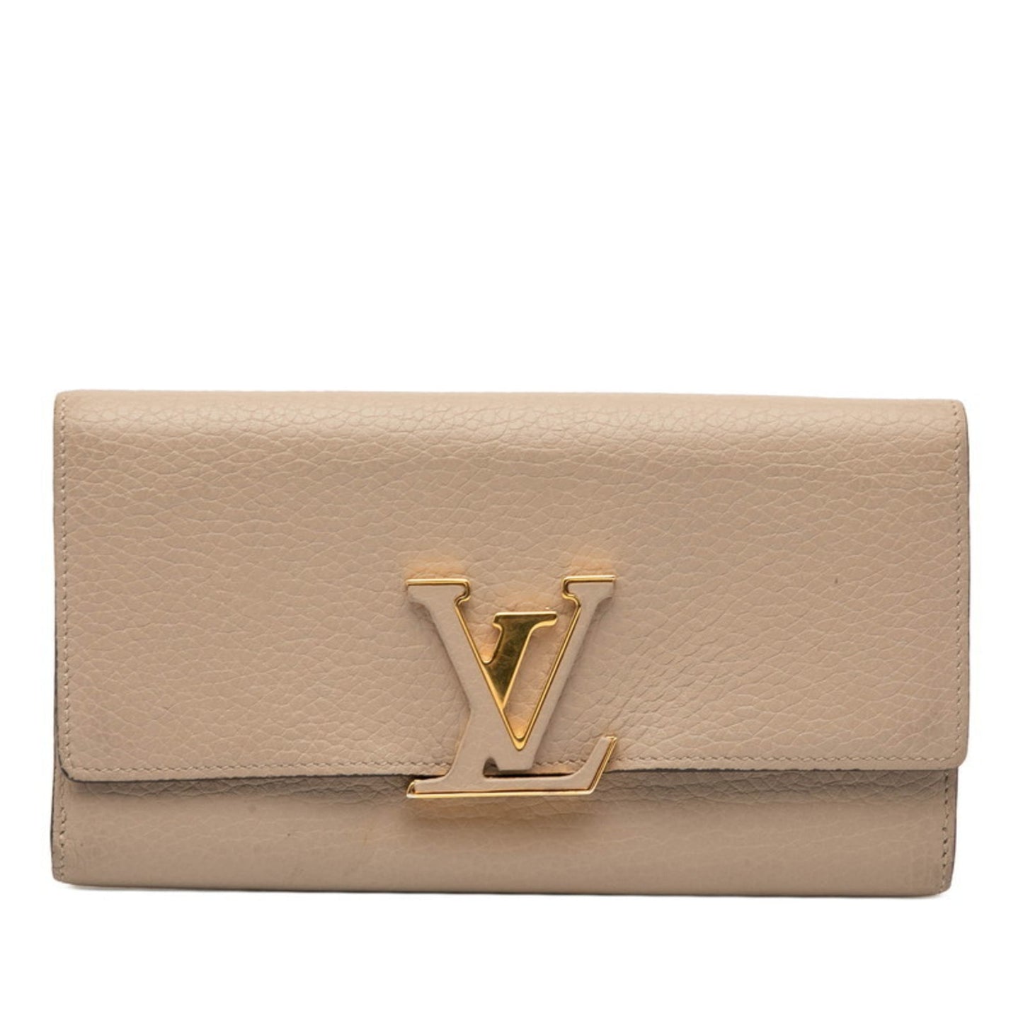 Louis Vuitton Beige Leather Long Wallet (Tri-Fold) (Pre-Owned)