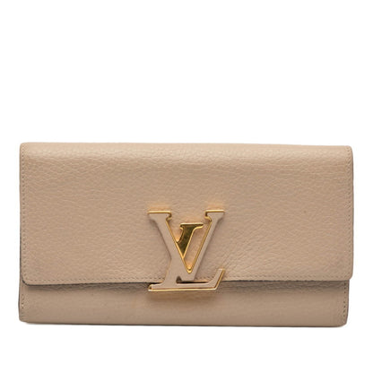 Louis Vuitton Beige Leather Long Wallet (Tri-Fold) (Pre-Owned)