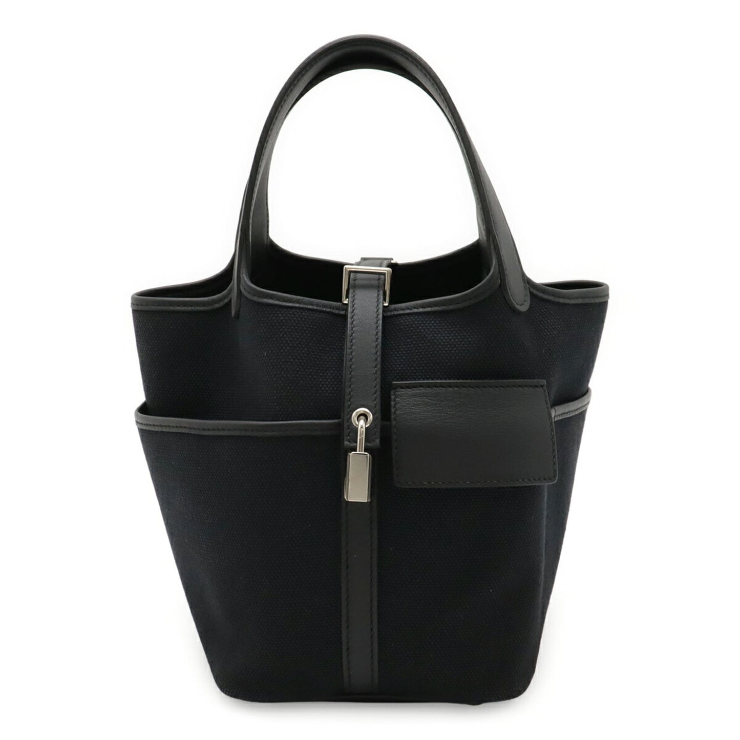 Hermes Black Swift Leather Cotton Canvas Handbag Tote Bag (Pre-Owned)