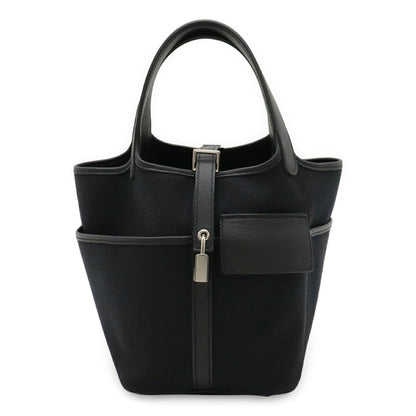 Hermes Black Swift Leather Cotton Canvas Handbag Tote Bag (Pre-Owned)