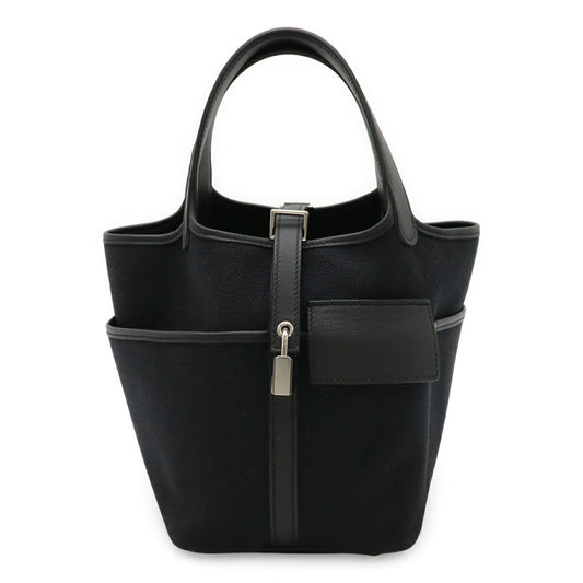 Hermes Black Swift Leather Cotton Canvas Handbag Tote Bag (Pre-Owned)